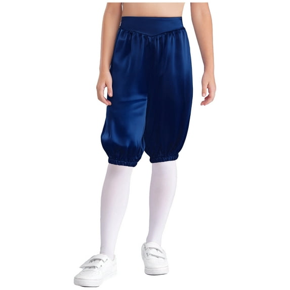 YUUMIN Boys Girls Solid Color Elastic Waist Medieval Capri Pants for Kids Renaissance Festival Navy Blue 16