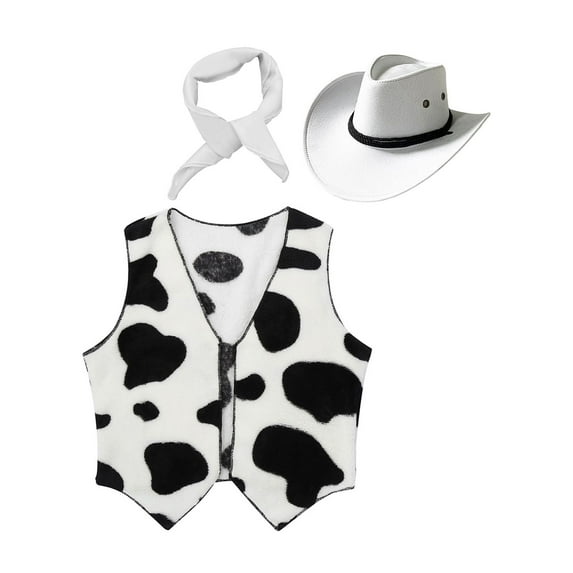 YUUMIN Cowboys Cowgirls Halloween Party Dancewear Sleeveless Waistcoat with Brim Hat Bandanna White 4