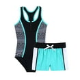thumbnail image 1 of YUUMIN Girls 2 Pcs Tankini Swimsuits Sleeveless Racer Back Tank Leotard with Shorts Athletic Rash Guard Swimwear Mint Green 16, 1 of 5