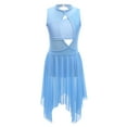 thumbnail image 1 of YUUMIN Girls Asymmetrical Contemporary Dance Dress Hollow Back Lyrical Ballet Dancewear Costume Light Blue 6, 1 of 6
