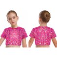 thumbnail image 1 of YUUMIN Girls Hip Hop Clothes Jazz Dance Performance Outfits Glittery Round Neck Crop Tops Modern Streetwear Hot Pink 5-6, 1 of 7