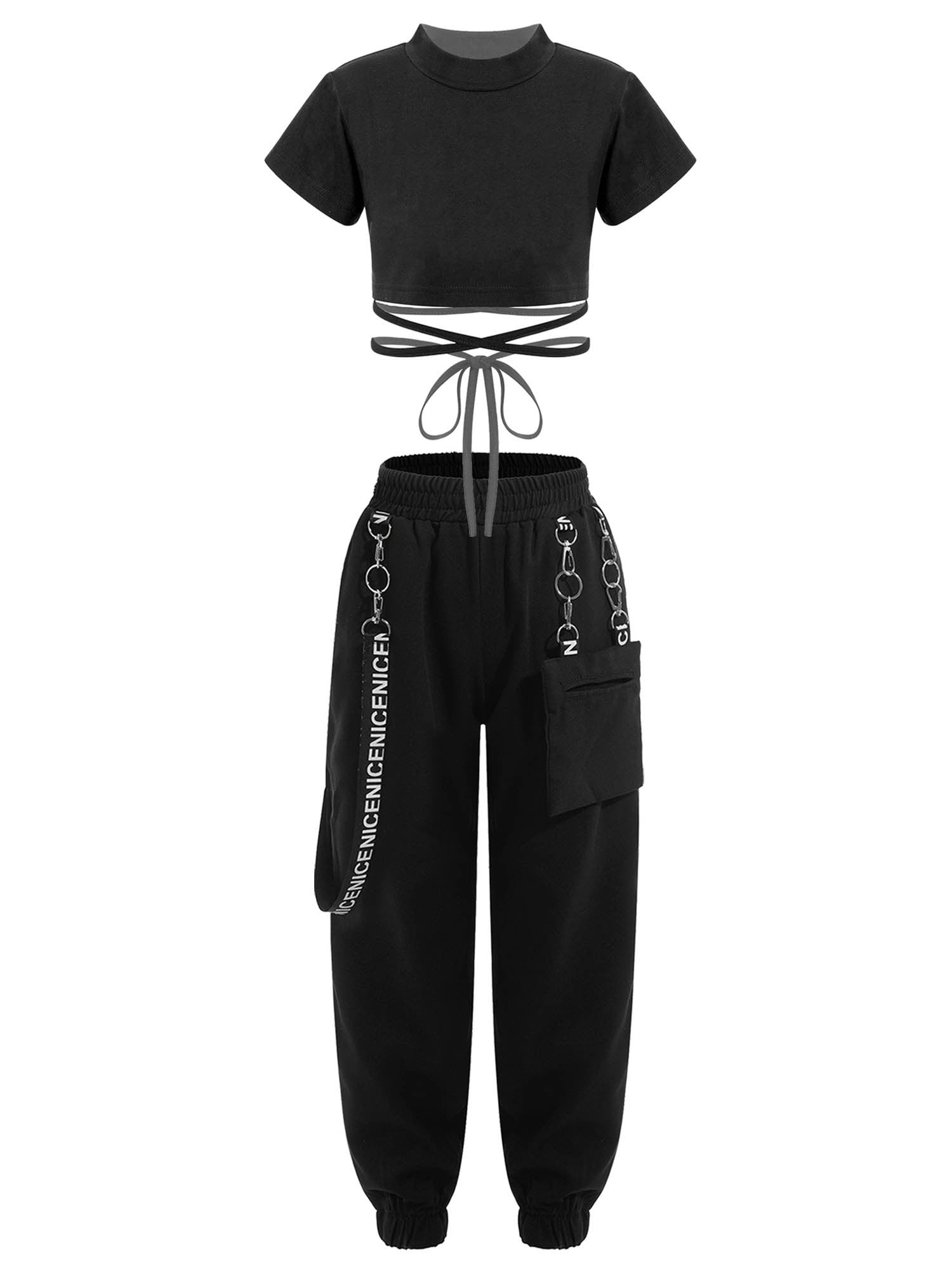 YUUMIN Girls Hip Hop Dance Clothes 2PCS Lace up Crop Top with
