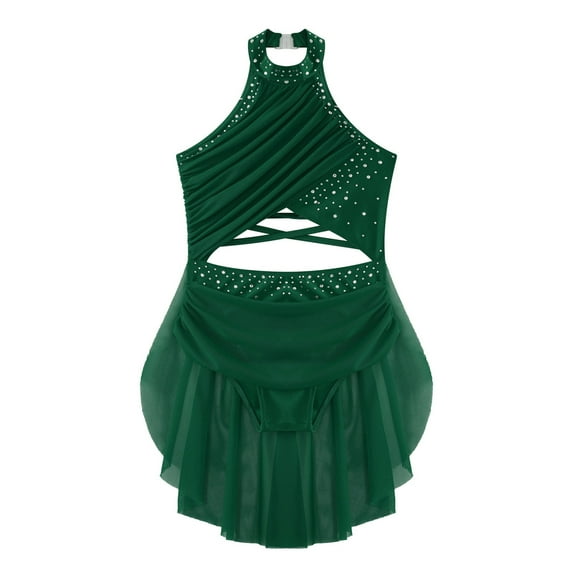 YUUMIN Girls Lyrical Dance Leotard Dress for Kids Latin Jazz Ballet Dancewear Gymnastics Performance Green 6