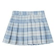 thumbnail image 1 of YUUMIN Girls Pleated Skirt Elastic Waist Plaid A-line Skirts with Lining Shorts School Uniform Sky Blue 160/L, 1 of 7