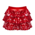 thumbnail image 1 of YUUMIN Girls Sequin Skirt Kids Elastic Waistband Sparkly Party Dance Ballet Mini Tiered Ruffle Cake Skirt Red 6, 1 of 5