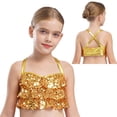 thumbnail image 1 of YUUMIN Girls Sequins Hip Hop Jazz Dance Tops Metallic Tiered Ruffles Crop Bra Vest Ballroom Dancing Clothes Gold 14, 1 of 6