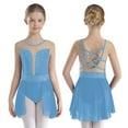 thumbnail image 1 of YUUMIN Gymnastics Leotard for Girls Mesh Patchwork Performance Costume Shiny Rhinestone Ballet Dance Dress Light Blue 10, 1 of 6