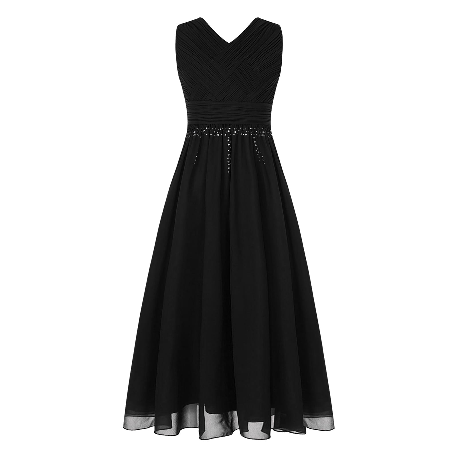 YUUMIN Kid Girls Chiffon Formal Dress Beaded Junior Bridesmaid Dress V ...