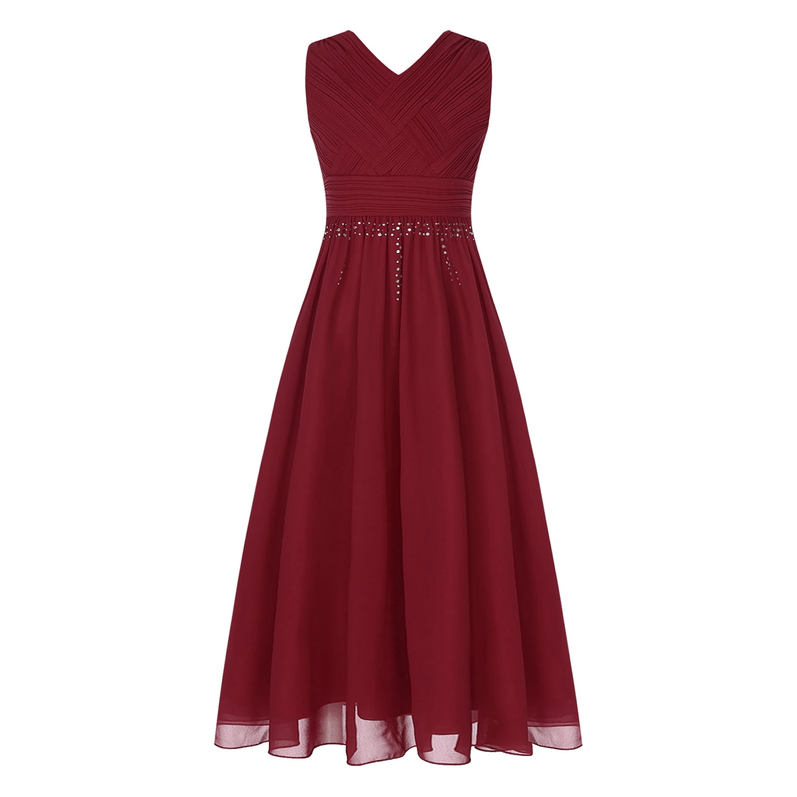 YUUMIN Kid Girls Chiffon Formal Dress Beaded Junior Bridesmaid Dress V Neck  Party Gown Burgundy 8 - Walmart.com