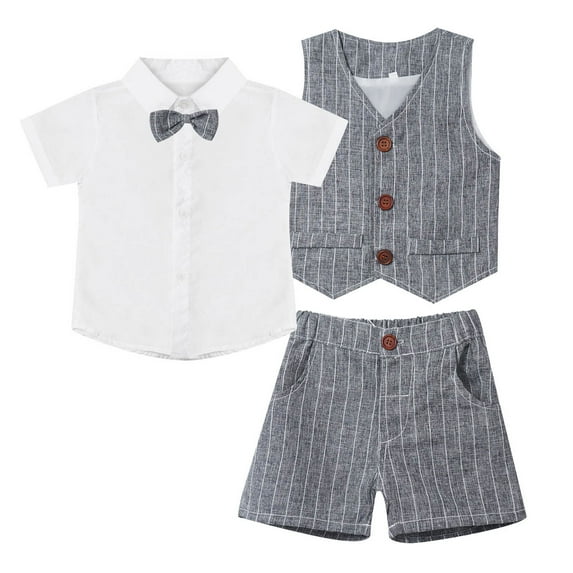 YUUMIN Kids Baby Boy Formal Suit Short Sleeve Dress Shirt with Short Vest Set Wedding Birthday Outfit Gray 80