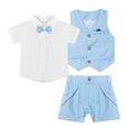 thumbnail image 1 of YUUMIN Kids Baby Boy Formal Suit Short Sleeve Dress Shirt with Short Vest Set Wedding Birthday Outfit Sky Blue 130, 1 of 6
