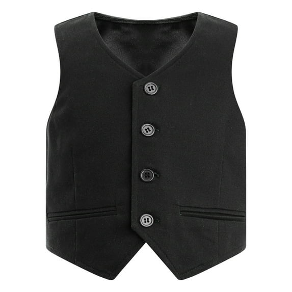 YUUMIN Kids Boys 4 Buttons Tuxedo Waistcoat Formal Suit Vest Wedding Prom Party Christenings Outfit Black 5