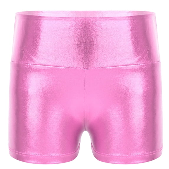 YUUMIN Kids Boys Girls Metallic Dance Shorts High Waist Athletic Underpants Solid Summer Hot Bottoms Pink 10