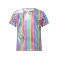 thumbnail image 1 of YUUMIN Kids Boys Girls Sparkly Sequin Dance Tops Round Neck Short Sleeve T-Shirts Stage Performance Colorful 160, 1 of 7