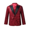 thumbnail image 1 of YUUMIN Kids Boys Sequins One Button Blazer Wedding Prom Tuxedo Jacket Formal Dinner Banquet Dress-up Burgundy 8, 1 of 7