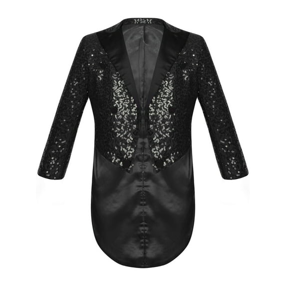 YUUMIN Kids Boys Sequins Tuxedo Jacket Suit Tailcoat Swallowtail Blazer Wedding Pageant Birthday Black 10
