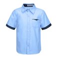 thumbnail image 1 of YUUMIN Kids Boys Short Sleeve Button Down Shirt Lapel Collar Oxford Dress Shirt School Uniform Shirt Blue 140, 1 of 5