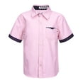 thumbnail image 1 of YUUMIN Kids Boys Short Sleeve Button Down Shirt Lapel Collar Oxford Dress Shirt School Uniform Shirt Pink 160, 1 of 7