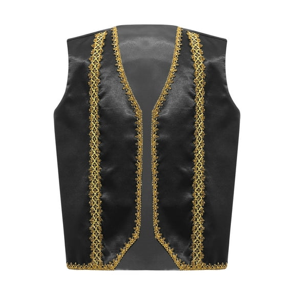 YUUMIN Kids Boys Silky Satin Vest Top Arabian Prince Street Dance Waistcoat Halloween Festival Dress-up Black 16