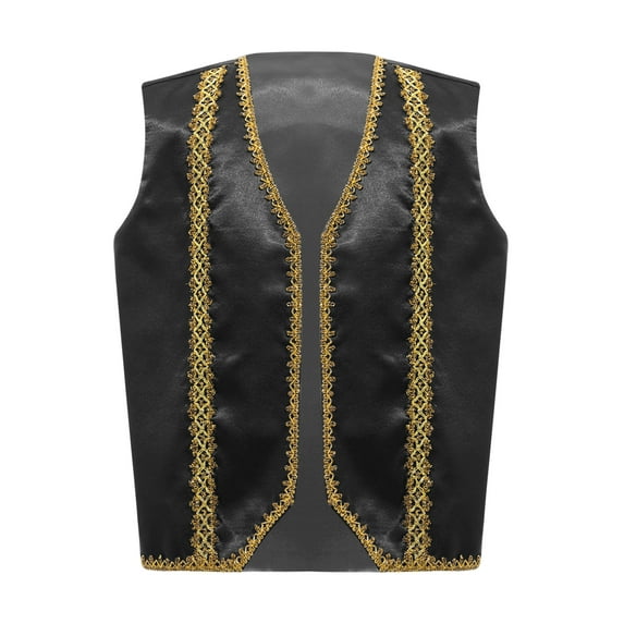 YUUMIN Kids Boys Silky Satin Vest Top Arabian Prince Street Dance Waistcoat Halloween Festival Dress-up Black 6