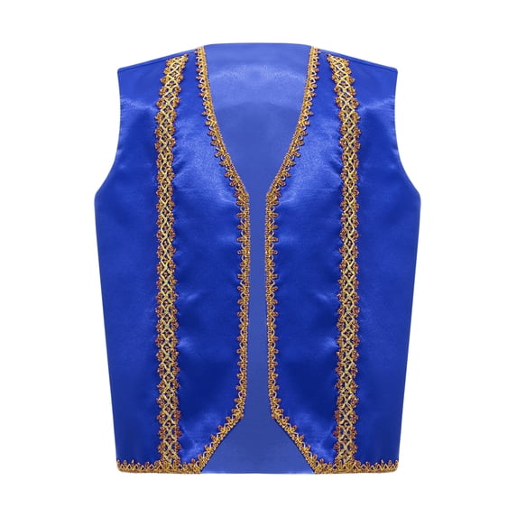 YUUMIN Kids Boys Silky Satin Vest Top Arabian Prince Street Dance Waistcoat Halloween Festival Dress-up Royal Blue 14