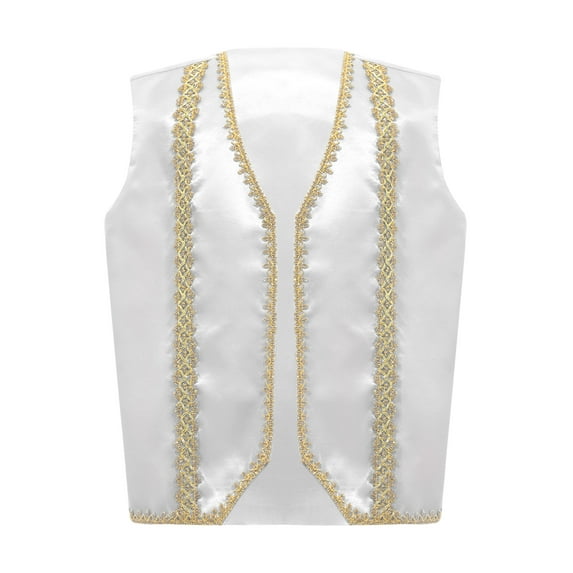 YUUMIN Kids Boys Silky Satin Vest Top Arabian Prince Street Dance Waistcoat Halloween Festival Dress-up White 14