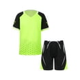 thumbnail image 1 of YUUMIN Kids Boys V-Neck Short Sleeve T-Shirt and Mesh Shorts Active Set 2 Piece Basketball Football Green 4XS, 1 of 7