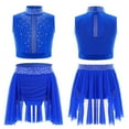 thumbnail image 1 of YUUMIN Kids Girls 2-Piece Lyrical Dance Costumes Rhinestones Crop Top with Skirted Leotard Ballet Dance Outfit Blue 6, 1 of 4