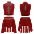 thumbnail image 1 of YUUMIN Kids Girls 2-Piece Lyrical Dance Costumes Rhinestones Crop Top with Skirted Leotard Ballet Dance Outfit Burgundy 10, 1 of 4