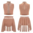 thumbnail image 1 of YUUMIN Kids Girls 2-Piece Lyrical Dance Costumes Rhinestones Crop Top with Skirted Leotard Ballet Dance Outfit Dusty Pink 10, 1 of 4