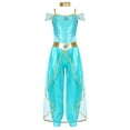 thumbnail image 1 of YUUMIN Kids Girls Arabian Princess Belly Dancewear Sequins Off Shoulder One Piece Jumpsuits for Party Light Blue 10, 1 of 5