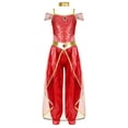 thumbnail image 1 of YUUMIN Kids Girls Arabian Princess Belly Dancewear Sequins Off Shoulder One Piece Jumpsuits for Party Red 14, 1 of 5