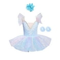 thumbnail image 1 of YUUMIN Kids Girls Ballet Dance Tutu Dress Sleeveless Princess Dress and Hair Clip Cuffs Ballerina Dancewear Light Blue 5-6, 1 of 7