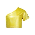 thumbnail image 1 of YUUMIN Kids Girls Boys Jazz Hip-hop Dance Top One Shoulder Metallic Crop Top T-Shirt Stage Gold 120, 1 of 5