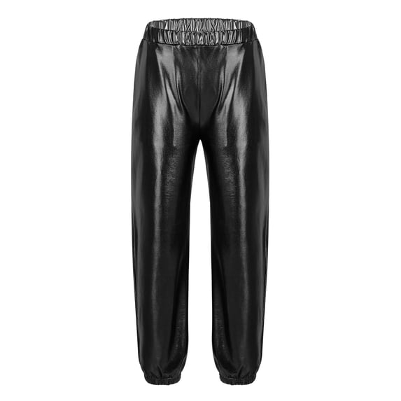 YUUMIN Kids Girls Boys Metallic Harem Dance Pants Loose Fit Sweatpants Modern Jazz Hiphop Disco Trousers Black 8