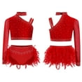 thumbnail image 1 of YUUMIN Kids Girls Crop Tank Tops with Feather Skirted Briefs Set Modern Latin Jazz Ballroom Dance Costume Red 6, 1 of 7