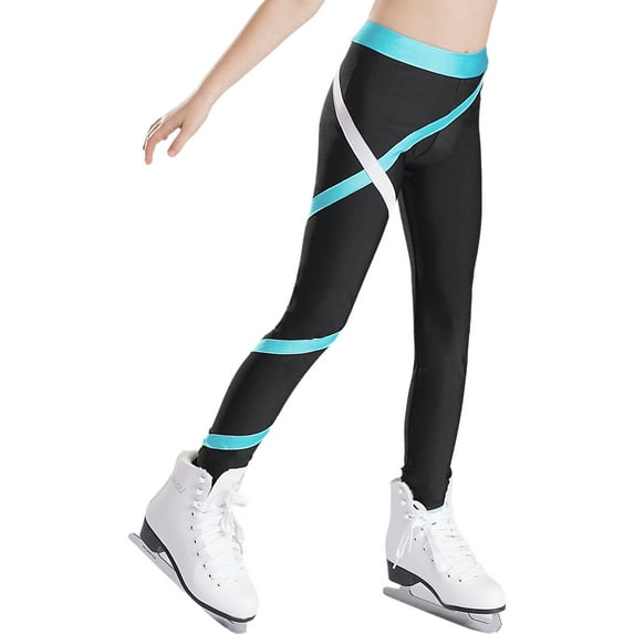 YUUMIN Kids Girls Figure Ice Skating Spiral Pants High Waist Gymnastics Leggings Tights Yoga Pants Green 6
