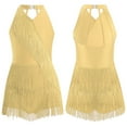 thumbnail image 1 of YUUMIN Kids Girls Halter Fringe Gymnastics Leotard Latin Dance Jumpsuit Shiny Rhinestone Ballroom Dancewear Yellow 16, 1 of 6