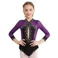thumbnail image 1 of YUUMIN Kids Girls Long Sleeve Gymnastic Leotard Color Block Dance Skating Bodysuit Competition Dancewear Purple 12, 1 of 7