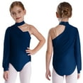 thumbnail image 1 of YUUMIN Kids Girls Long Sleeve One Shoulder Mesh Ballet Dance Leotard Bodysuit Modern Contemporary Dancewear Navy Blue 8, 1 of 6