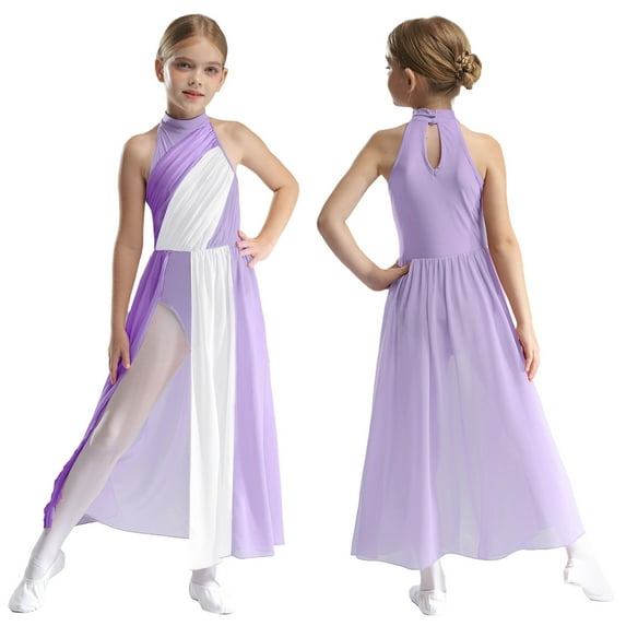 YUUMIN Kids Girls Lyrical Dance Dresses Modern Jazz Ballet Dancewear Ballerina Outfits Gymnastics Leotard Light Purple 8