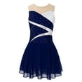 thumbnail image 1 of YUUMIN Kids Girls Mesh Splice Figure Ice Skating Dress Sleeveless Gymnastic Leotard Skirt Sequins Camisole Navy Blue 14, 1 of 7