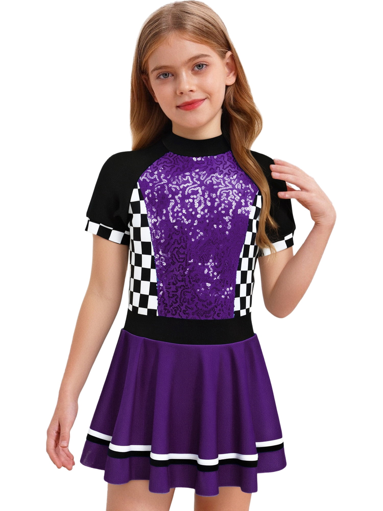 YUUMIN Kids Girls Racing Driver F1 Opening Cheerleading Uniform Sequins ...