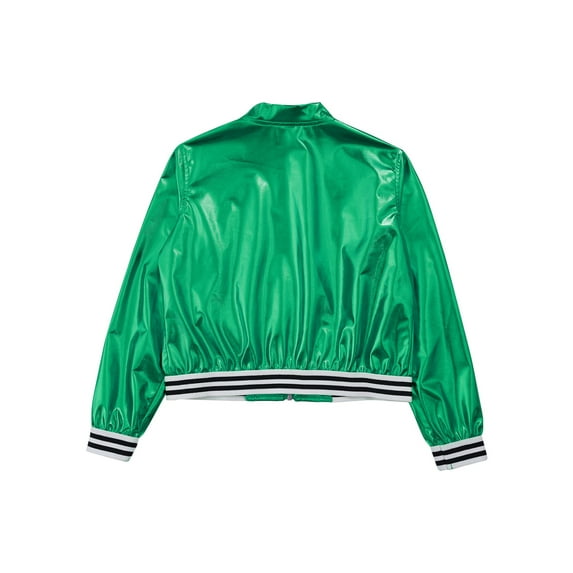 YUUMIN Kids Girls Shiny Baseball Jacket Long Sleeve Sparkle Metallic Zipper Bomber Jacket Coat Green 6
