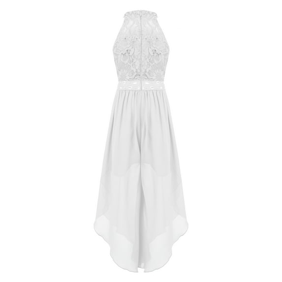 YUUMIN Kids Girls Shiny Beaded Halter Wedding Party Floral Lace Jumpsuit Chiffon Sleeveless Romper White 8