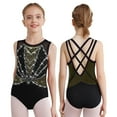 thumbnail image 1 of YUUMIN Kids Girls Sleeveless Gymnastics Leotard Sparkly Dance Bodysuit Cross Back Shiny Ballet Dancewear Black&Gold 10, 1 of 4