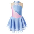 thumbnail image 1 of YUUMIN Kids Girls Sleeveless Shiny Rhinestone Sequins Floral Printed Figure Ice Skating Dance Dress Grey Blue 8, 1 of 6
