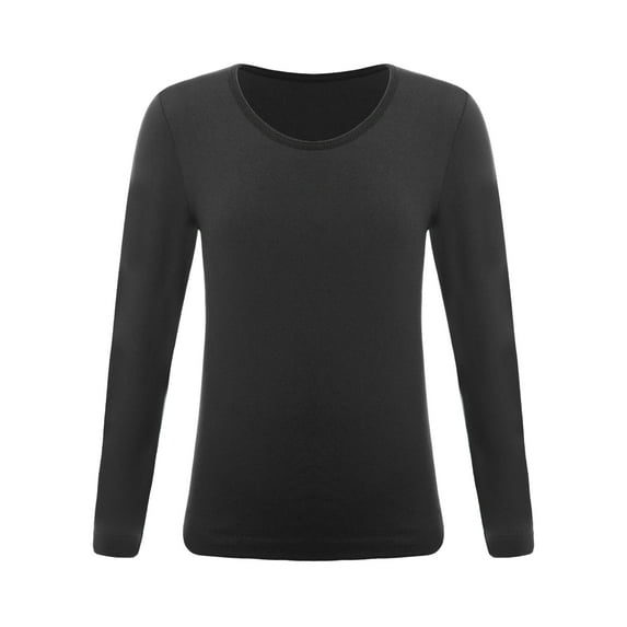 YUUMIN Kids Girls Solid Color Thermal Underwear Tops Round Neck Long Sleeve Stretchy Base T-shirt for Type B Black S