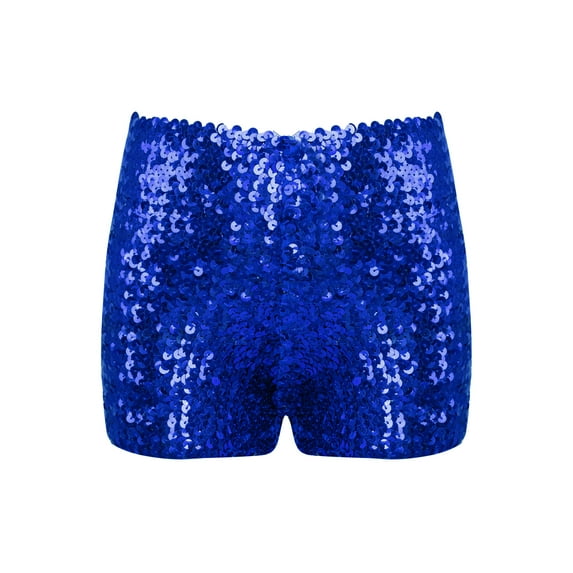 YUUMIN Kids Girls Sparkle Sequins Dance Shorts Gymnastics Ballet Jazzz Hip Hop Tumbling Performance Royal Blue 110-120/11