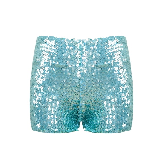 YUUMIN Kids Girls Sparkle Sequins Dance Shorts Gymnastics Ballet Jazzz Hip Hop Tumbling Performance Sky Blue 110-120/11